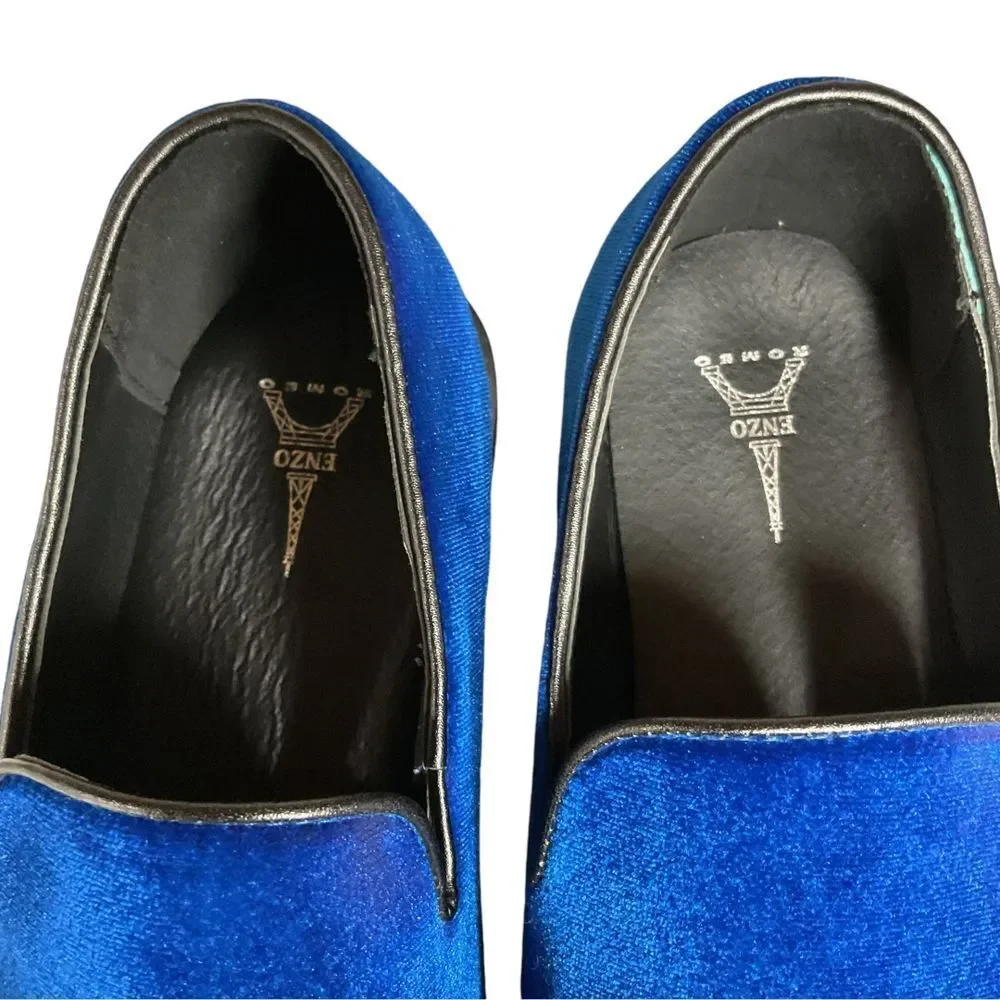 Enzo Men's Sparko 03 Royal Blue Velvet Loafers Size 8.5 Slip‎ On Shoes Classic